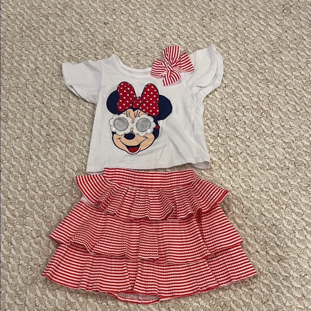 Disney Minnie Mouse Red and White Ruffle and Bow Outfit